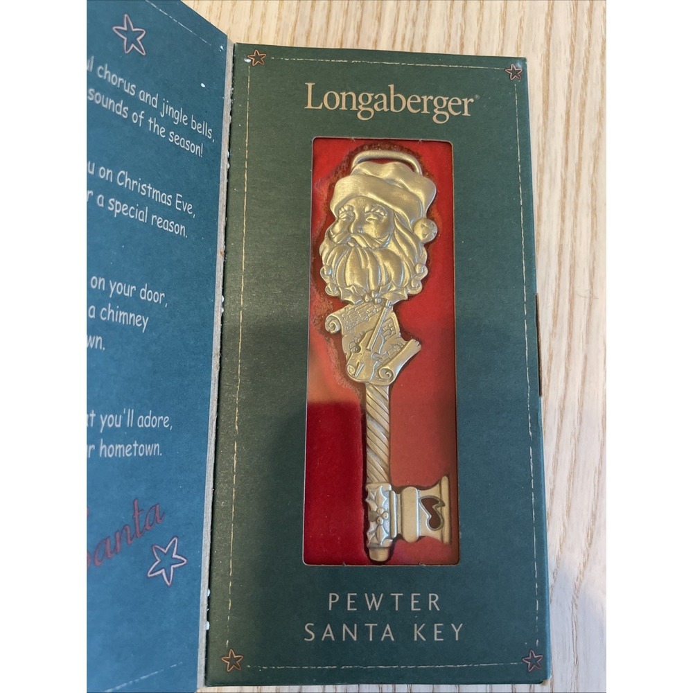 2003 Longaberger Pewter Santa Key Ornament 4" Tall in Box